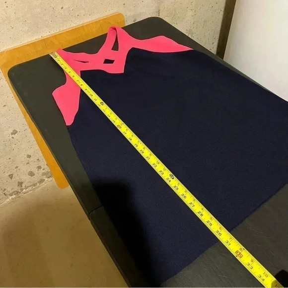 Felicity & Coco Dress Womens Petite Medium Navy Blue Pink Sheath Dress Crepe - Picture 4 of 7